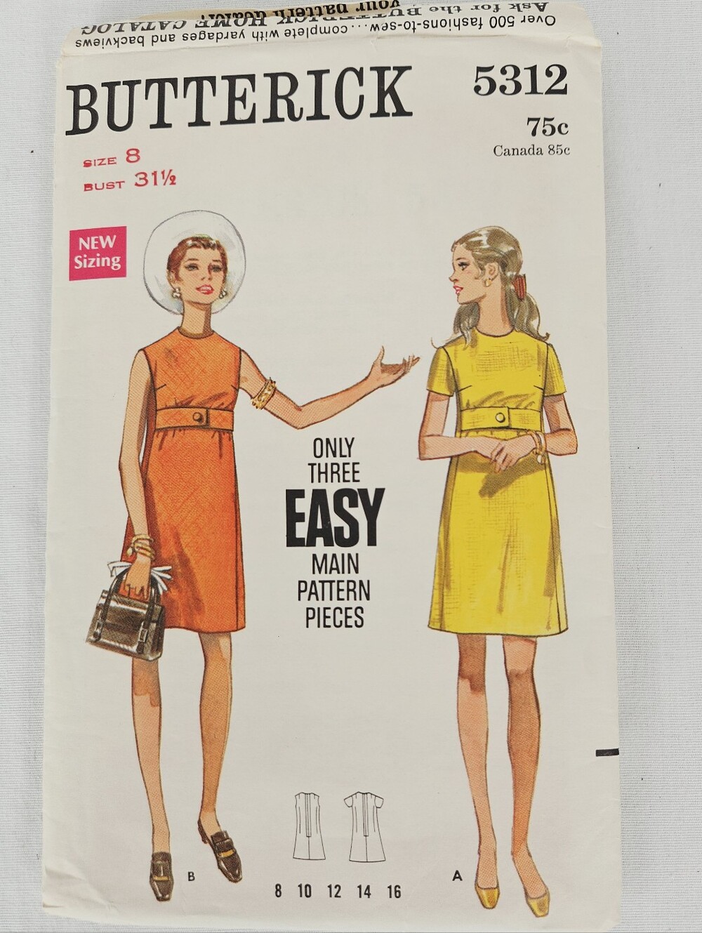 Vintage Butterick 5312 Mod A-Line Dress Pattern Size 8 Bust 31.5 Cut Complete